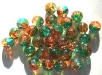 30 10mm Orange & Green Crackle Beads
